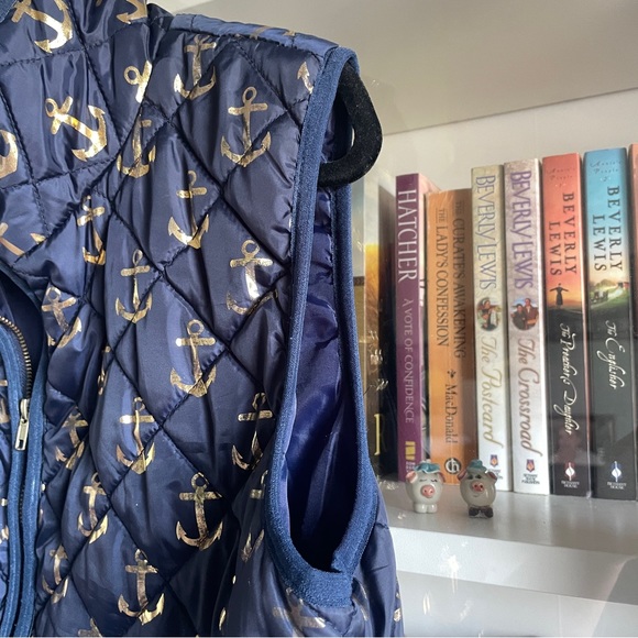 Simply Southern Navy Quilted Puffer Jacket Vest with Metallic Anchors - Picture 6 of 13
